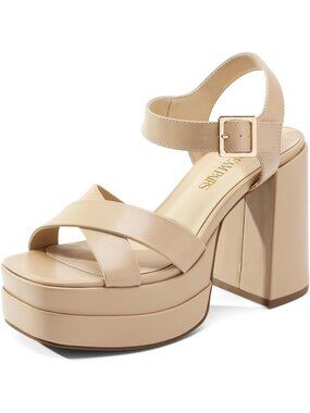DREAM PAIRS Women's Nude Platform Chunky Heels Square Open Toe Ankle Strap Shoes